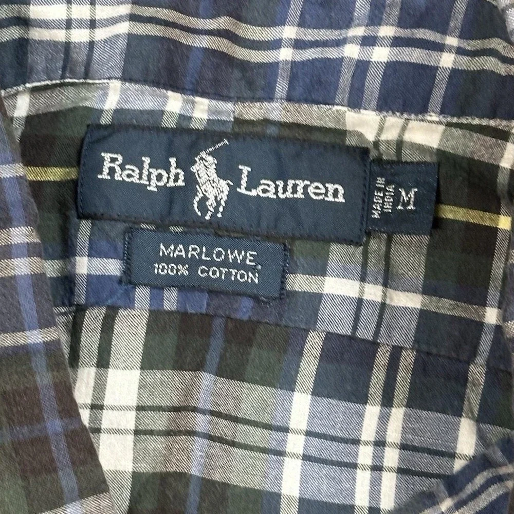 Vintage Ralph Lauren Marlowe Plaid‎ Button Down Shirt Mens Medium Cotton NOTE